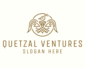 Quetzal - Golden Aztec Bird Badge logo design