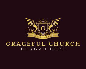 Shield - Crown Griffin Wings logo design
