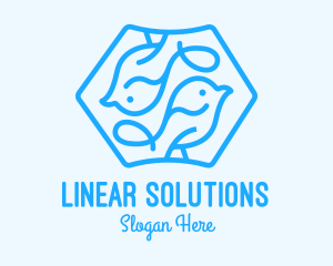Linear - Blue Symmetrical Bird logo design
