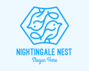 Nightingale - Blue Symmetrical Bird logo design