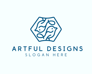 Blue Symmetrical Bird logo design