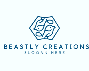 Blue Symmetrical Bird logo design