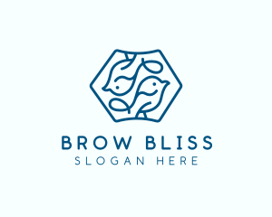 Blue Symmetrical Bird logo design