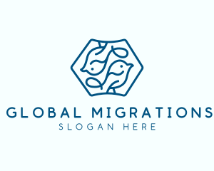 Blue Symmetrical Bird logo design