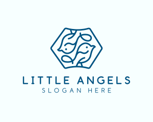 Blue Symmetrical Bird logo design