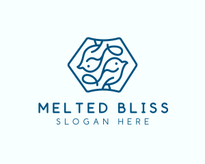 Blue Symmetrical Bird logo design