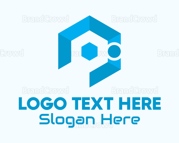 Blue Digital Hexagon Tech Logo