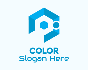 Blue Digital Hexagon Tech  Logo