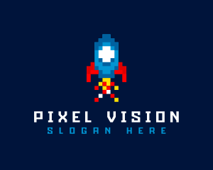 Rocket Spaceship Pixelated logo design