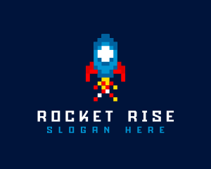 Rocket Spaceship Pixelated logo design