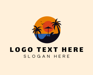 Palm Tree - Sunset Beach Coast logo design