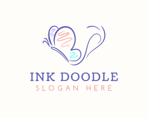 Flying Butterfly Doodle logo design