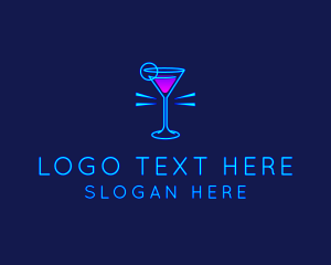 Resto Bar - Neon Cocktail Drink logo design