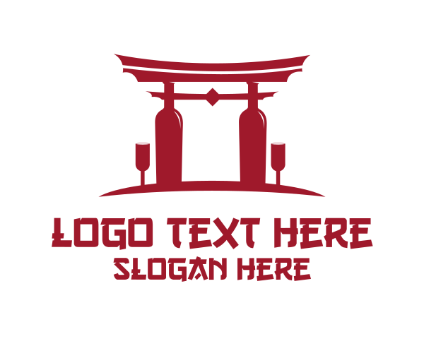 Red Bottle - Asian Temple Wine logo design