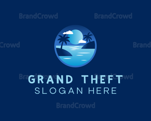 Night Beach Palm Tree Logo