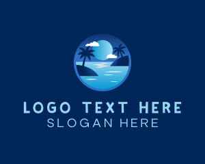 Surf - Night Beach Palm Tree logo design