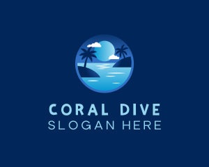 Snorkeling - Night Beach Palm Tree logo design