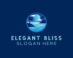 Holiday Getaway - Night Beach Palm Tree logo design