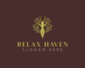 Tree Relaxation Woman logo design