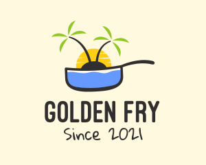 Frying Pan Tropical Sunset logo design