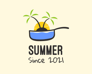 Frying Pan Tropical Sunset logo design