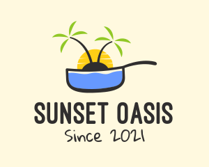 Frying Pan Tropical Sunset logo design