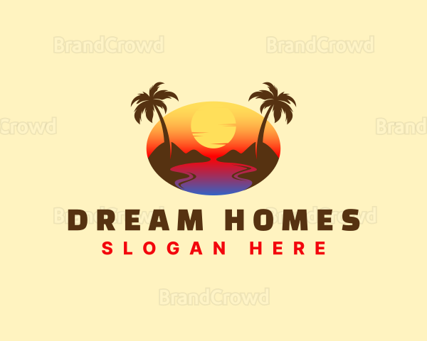 Tropical Beach Sunset Logo