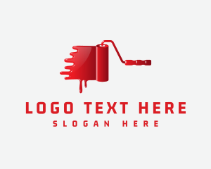 Paint Store - 3D Red Paint Roller logo design