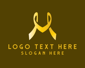 Golden Ribbon Letter M Logo