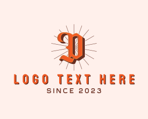 Old English Sunrays Letter D logo design