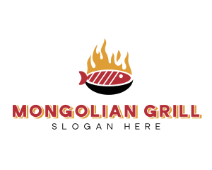 Flame Grill Fish Seafood logo design