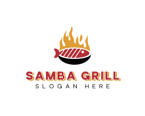 Flame Grill Fish Seafood logo design