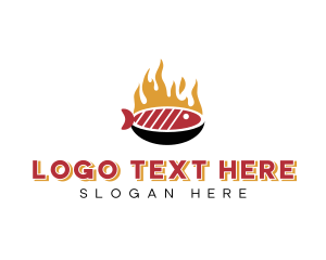 Barbecue - Flame Grill Fish Seafood logo design