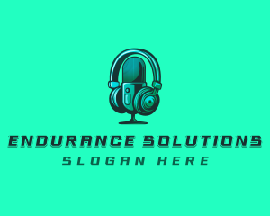 Headphone Microphone Recording logo design