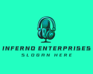 Headphone Microphone Recording logo design