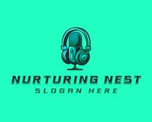 Headphone Microphone Recording logo design