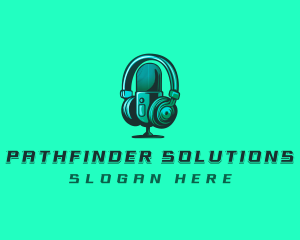 Headphone Microphone Recording logo design