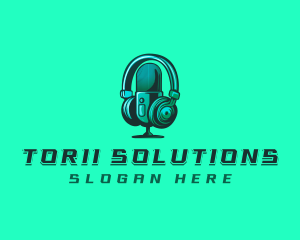 Headphone Microphone Recording logo design