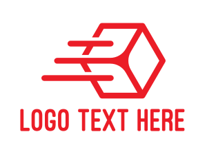 Red Hexagon - Flying Cube Outline logo design