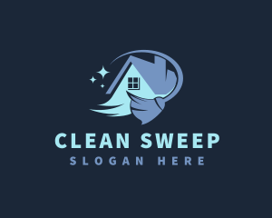 Sparkling House Cleaning Broom logo design