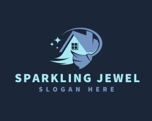 Sparkling House Cleaning Broom logo design