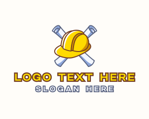 Tradesman - Hard Hat Blueprint logo design