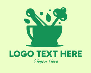 Recipe - Green Mortar & Pestle logo design