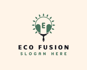 Eco Leaf Paint Brush logo design