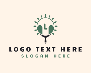 Painting - Eco Leaf Paint Brush logo design