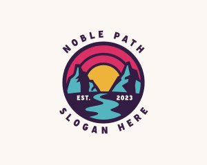 Mountain Path Sunset Travel logo design