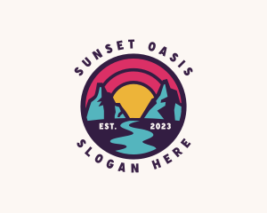 Mountain Path Sunset Travel logo design