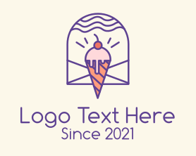 Ice Cream Monoline Badge Logo Maker