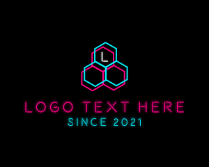 Typography - Neon Bar Heaxagon logo design