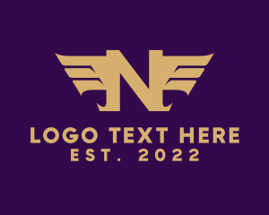 Letter N - Gold Letter N Wings logo design